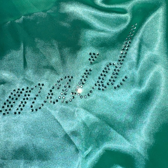 Mint Green Kimono Style Rhinestone BRIDESMAID Monogram Short Robe W Pockets M - Picture 8 of 16